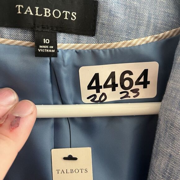 TALBOTS Blue Linen Blazer Chambray 10 Womens Suit Jacket Career Spring Pastel - Picture 2 of 5